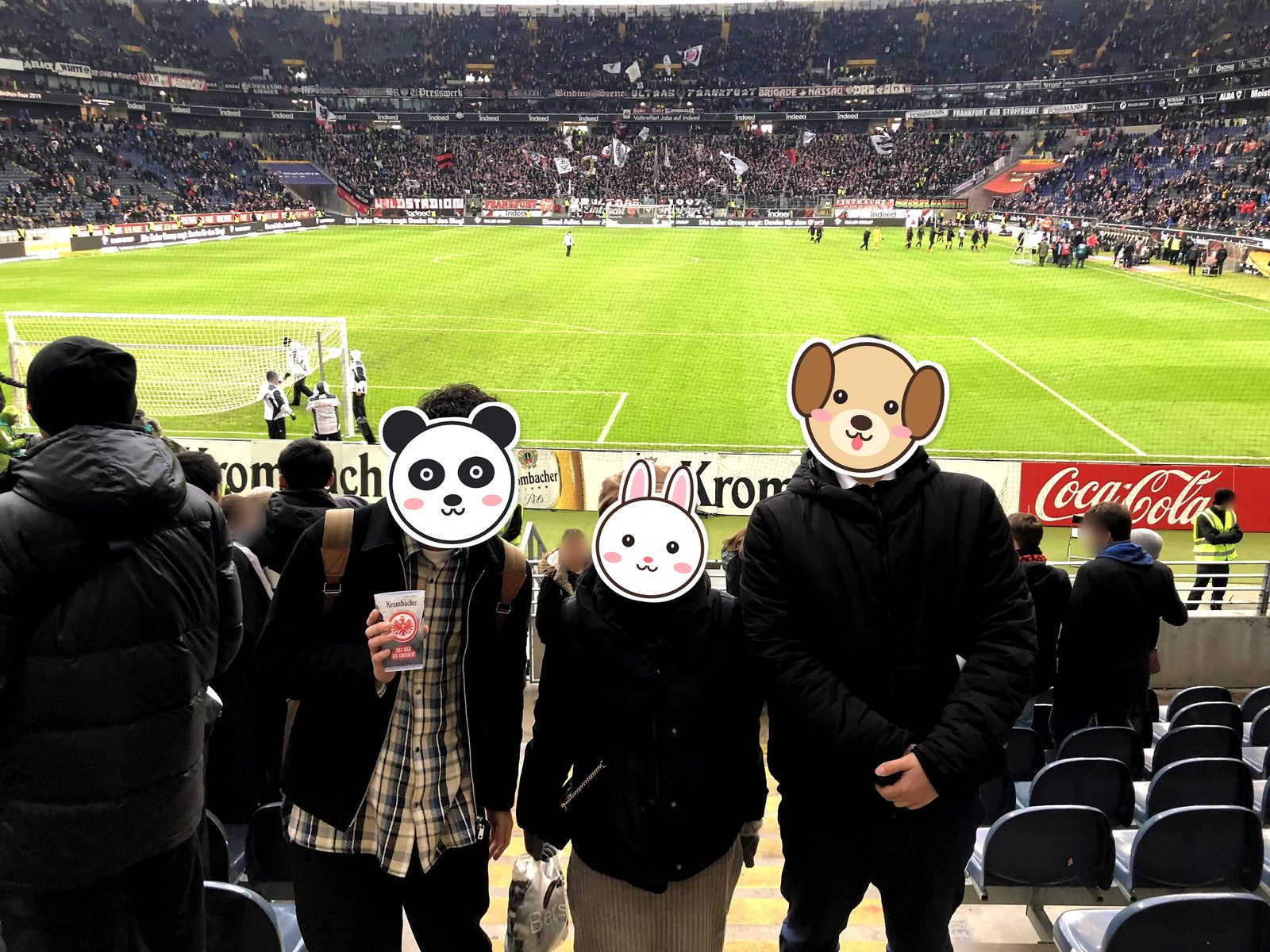 冬のフランクフルトのスタジアムで観戦